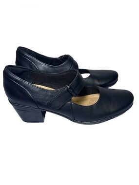 Clarks Emslie Lulin Mary Jane Pump Size 9 Chunky Heel Leather Anke Strap Career